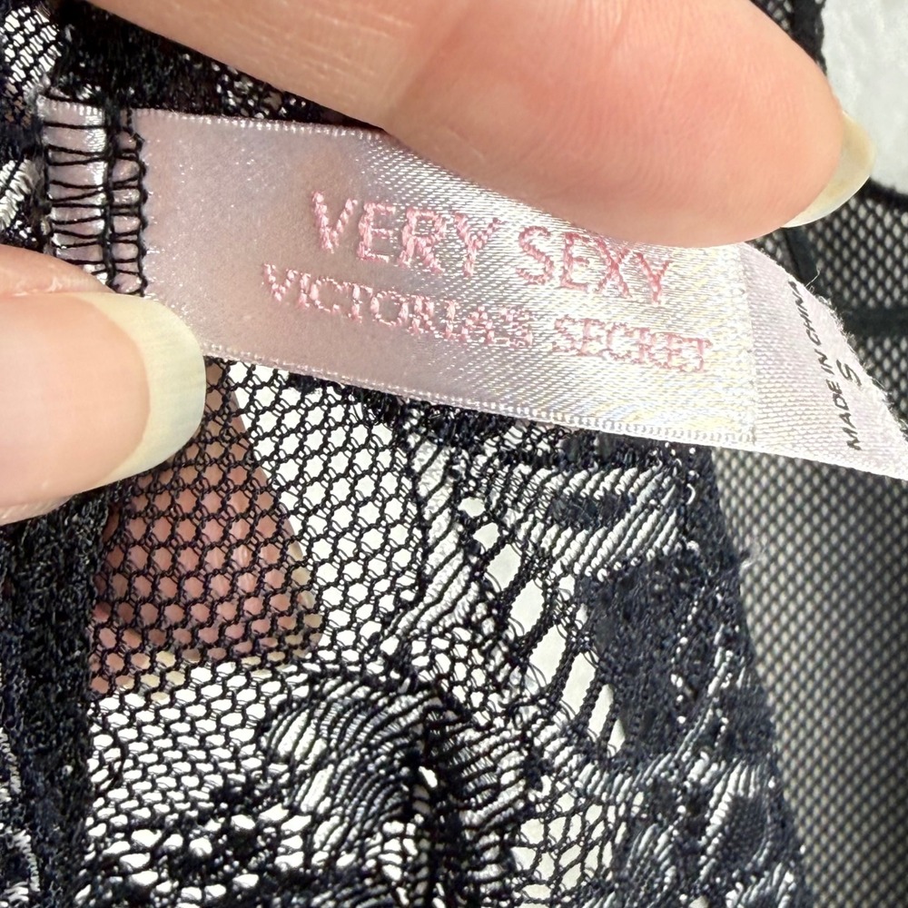 Victoria's Secret Very Sexy Black Lace Silver Metallic Halter Teddy Bodysuit S - Picture 6 of 10